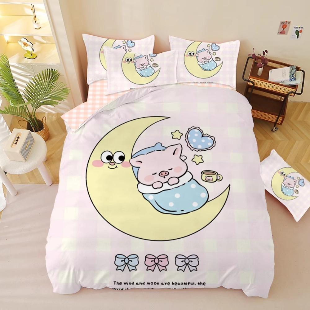

Cute piggy Duvet Cover Pillowcase Bedding Set BoyGirl Bedroom Decoration Children-Gift Single Double Large SizeZip Duvet Cover 90x200cm