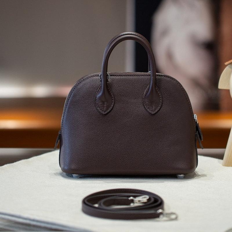 25 New Semi-handmade Wax Wire Steel Hardware First Layer Evercolor Leather Mini Shell Bag, Bowling Handbag