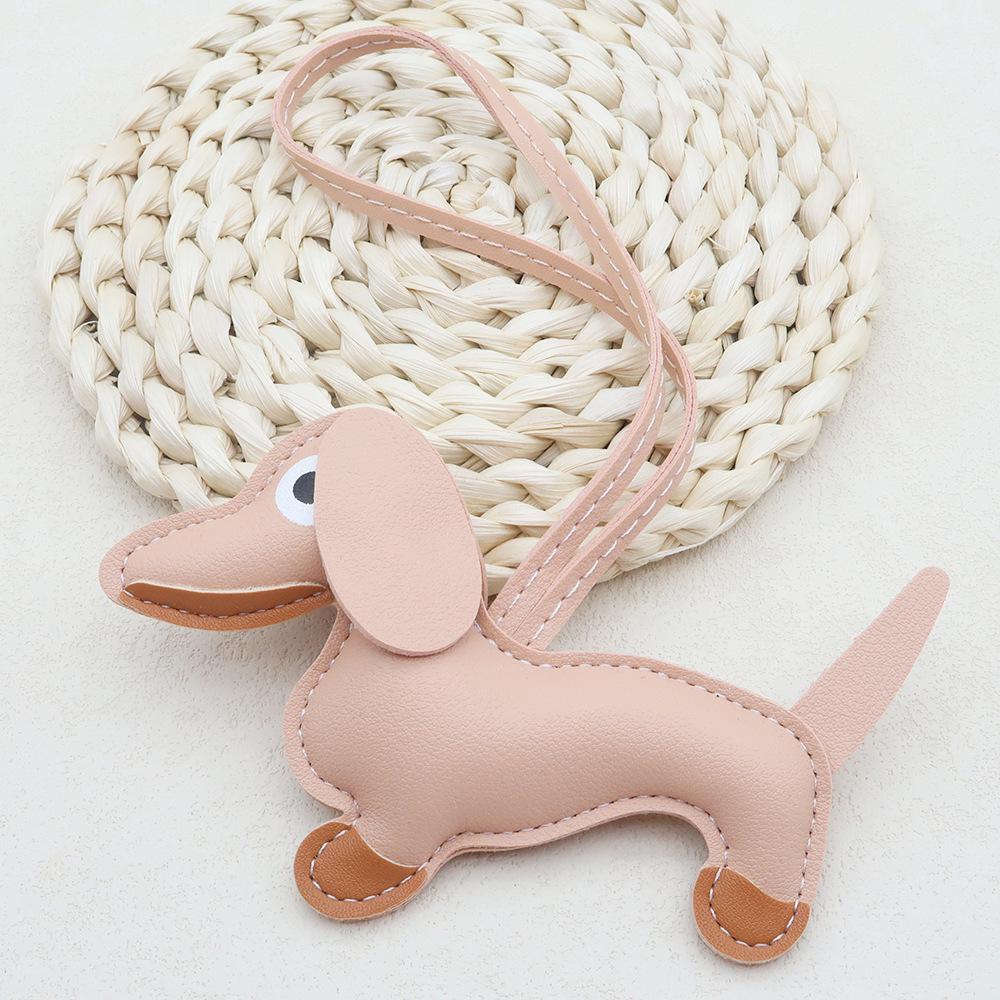 In-Stock Dachshund Cartoon Pendant Leather Dog Bag Charm Phone Case Accessory Creative Car Charm