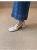 Women's Genuine Leather Mary Jane Sandals - Hollow Weave, Single Buckle, Breathable Square Toe, Chunky Heel.