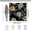 Black Floral Curtain - Gold & Silver Roses, Green Leaves, Metallic Accents, Baroque Style, Polyester,  Machine Washable