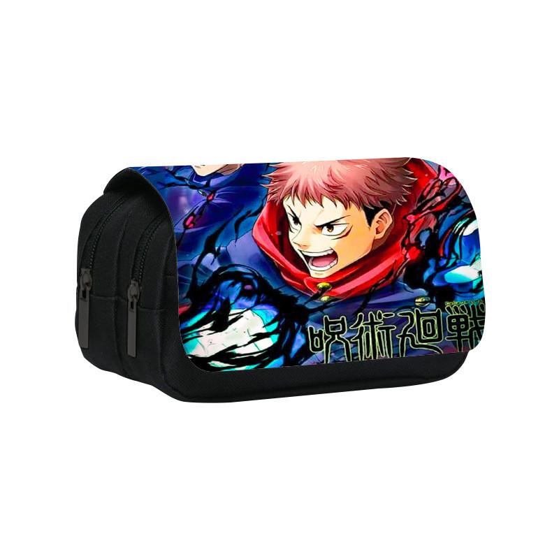Jujutsu Kaisen Pattern Double Layer Flip Cover Stationery Storage Pencil Bag For Middle School Students