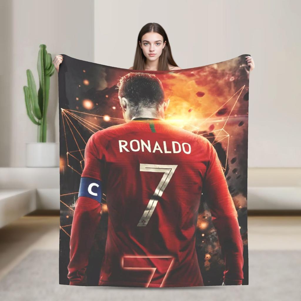 Knihovnička s fotbalovým míčem Ronalda Pletená deka Fleece Super měkká přehozová deka na postel Pohovku Koberec do postele