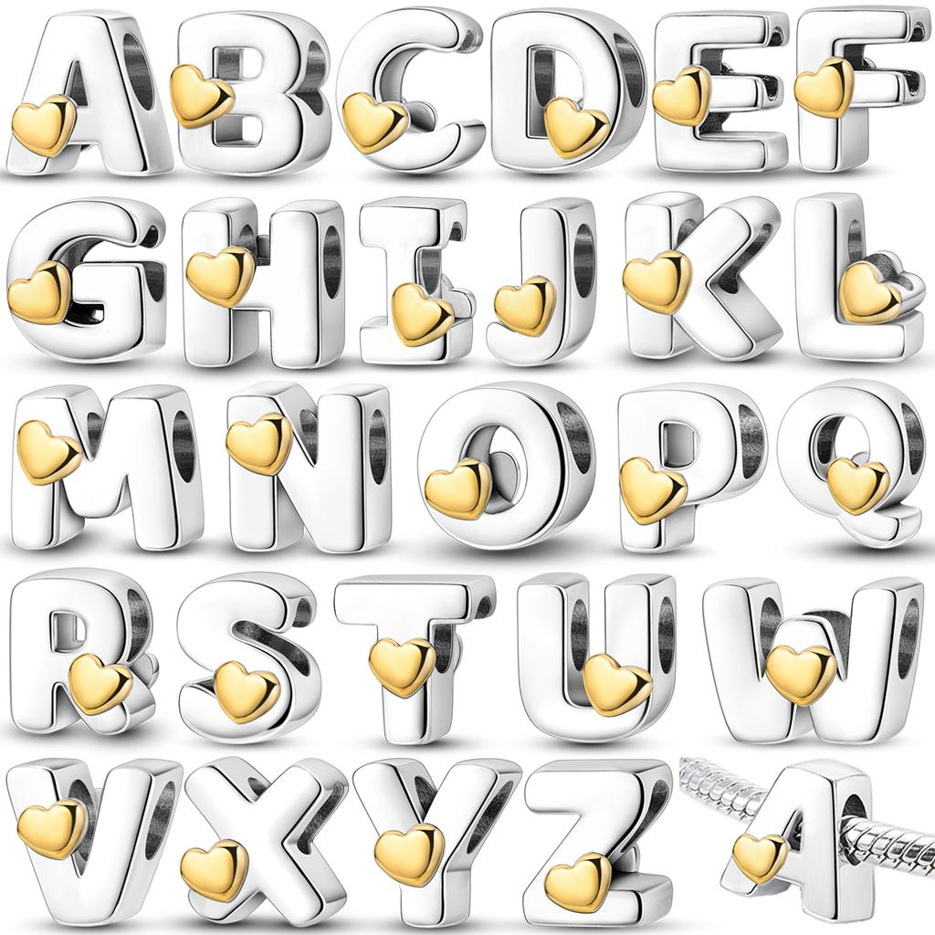 Versilbert DIY Alphabet Anhänger Perlen LIEBE Herz Buchstabe Geschenk Dangle Passend Original Armband Armreif Schmuck Markierung