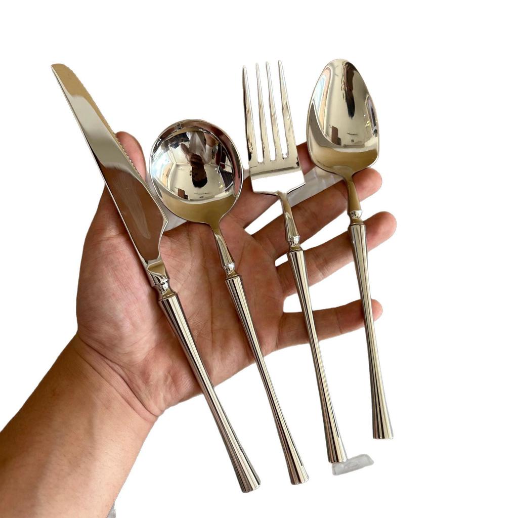 Western Cutlery Set: Stainless Steel Steak Knife, Fork, High-End Dinner and Dessert Spoon Set.