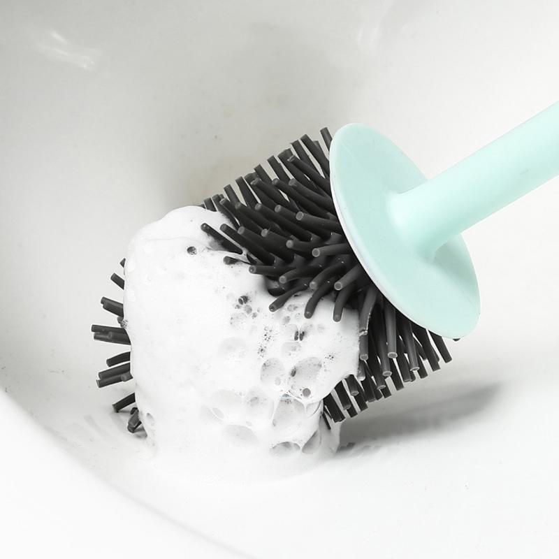Silicone Toilet Brush Wall Mounted Breathable Holder Soft Bristle Odor Free Bathroom Toilet Cleaning Supply