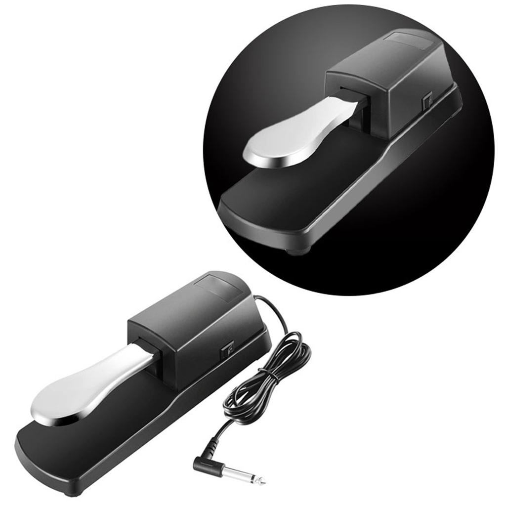 Piano Pedal with Cable Non Slip Pad Keyboard Sustain Pedal for Hand Roll and Electronic Pianos Sliver