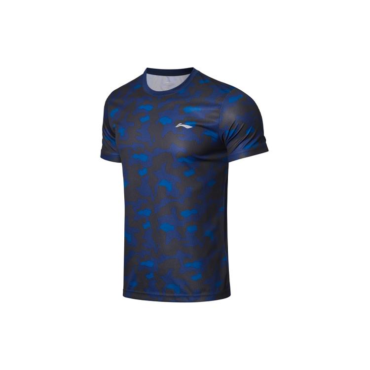 Li Ning T Shirts Men's Ink Blue Crew Neck Moderate Straight Fit ATSL225-10