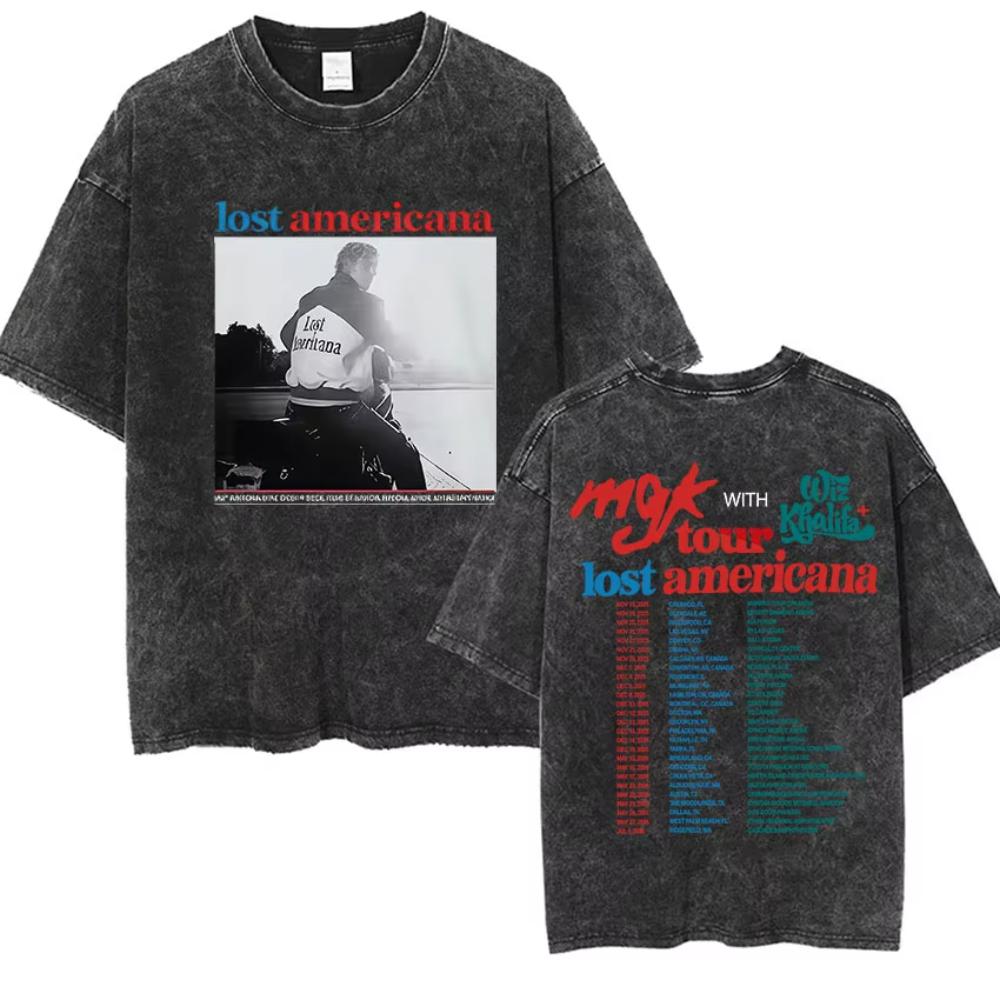 Vintage Washed Machine Gun Kelly T Shirt MGK Lost Americana Tour Fans Tshirts Men Women Punk Gothic Hip Hop Oversized Tees