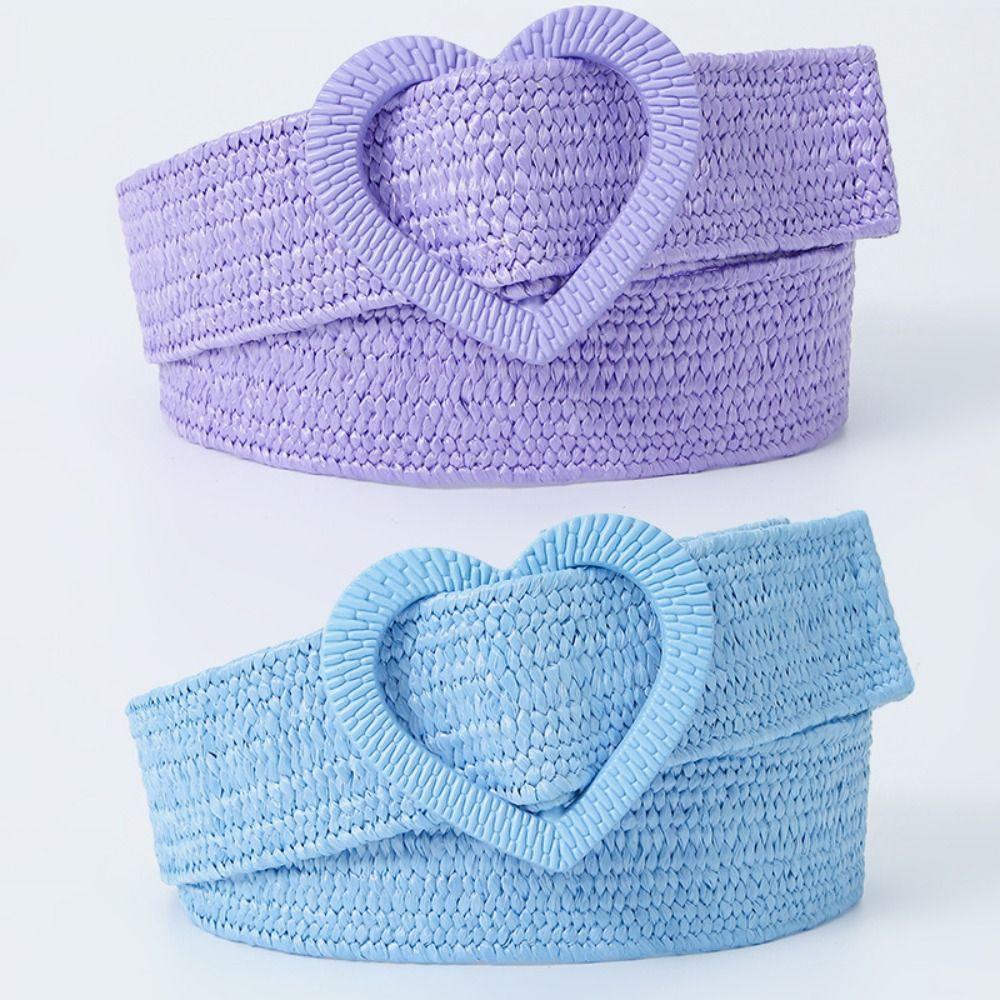 

4cm Wide Braided Belt Love Heart Buckle Waistband Sweet Waist Belt синій