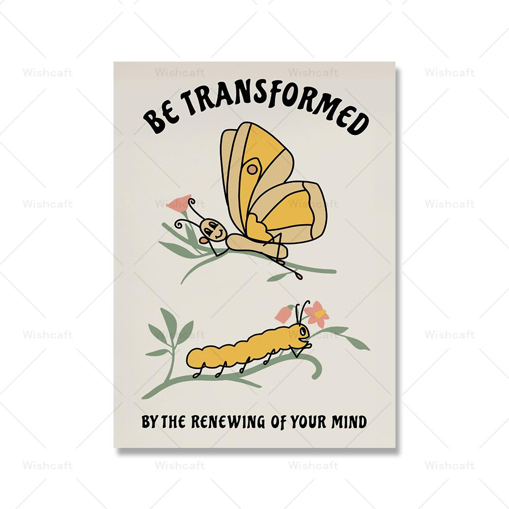 Christian Quote Wall Art Retro Flower Print Pink Encouraging Aesthetic Butterfly Canvas Painting Kids Room Home Decor Pictures