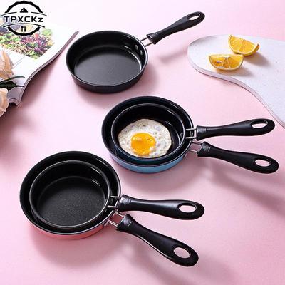Mini Frigideira Aço Inoxidável Antiaderente Panela de Indução Redonda Café da Manhã Pequena Frigideira de Ovos com Cabo Longo Utensílios de Cozinha