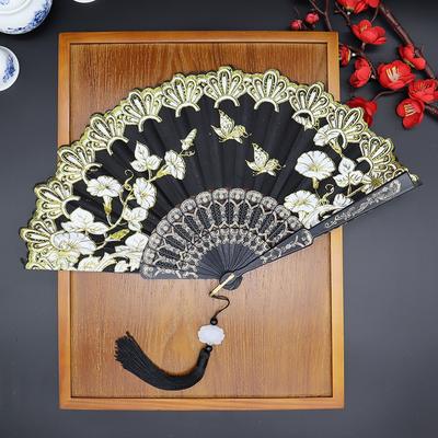 Handheld Decorative Fan Plastic Handle Vintage Folding Fan Chinese Style Folding Fan  Dance Props