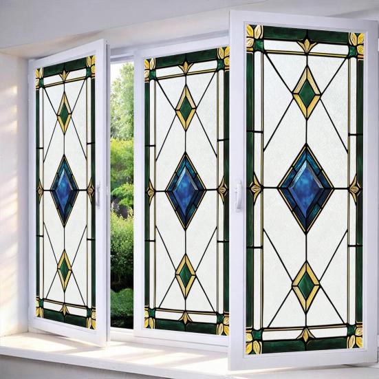 Pellicola Geometrica per Vetri Privacy Motivo Vetro Colorato Retrò Statico Opaca Rimovibile Impermeabile Pellicola Privacy per Camera da Letto Bagno Cucina