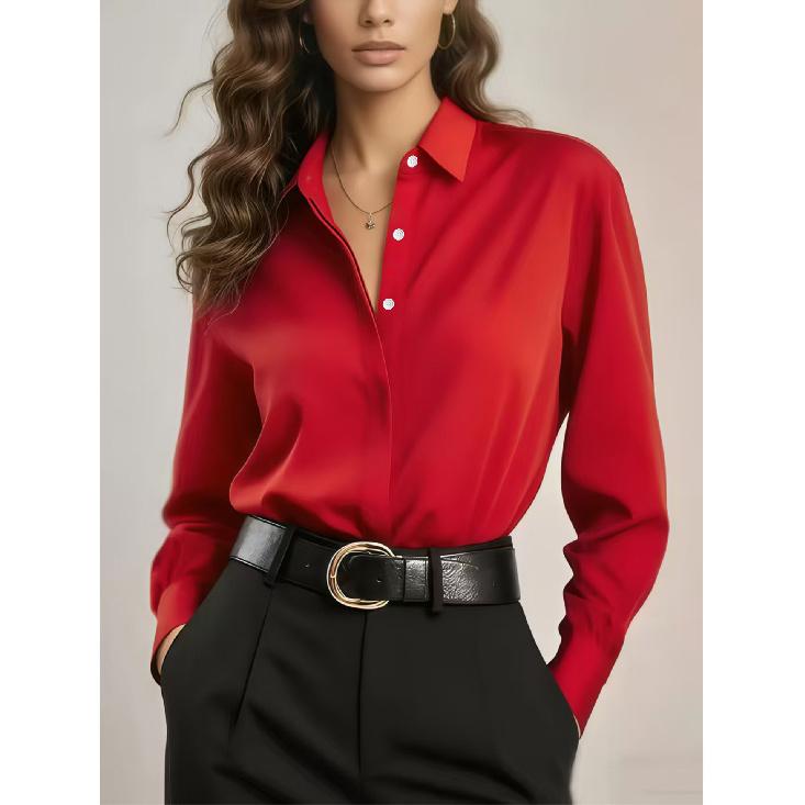 Women's New Solid Color Long Sleeve Shirt Business Casual Base Shirt