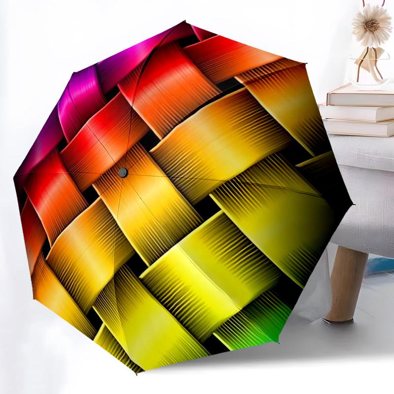 1pc Woven Circle Automatic Opening/Closing Folding Umbrella with 8 Ribs, Plastic Handle, Windproof Portable Sunshade Umbrella Yy251222182