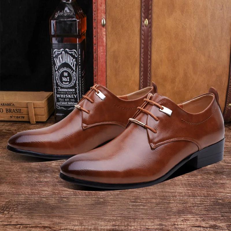 Retro Męskie Skórzane Buty Styl Brytyjski Męskie Biurowe Buty Wizytowe Moda Męskie Biznesowe Mokasyny Buty Ślubne Zapatos Para Hombre
