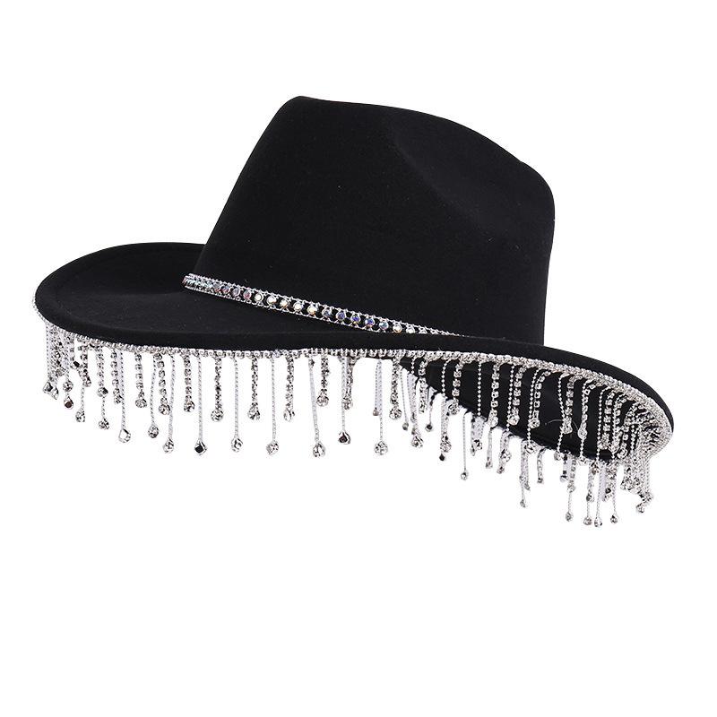 New Western Style Party Rhinestone Decorative Cowboy Hat Metal Chain Fashion Versatile Jazz Hat