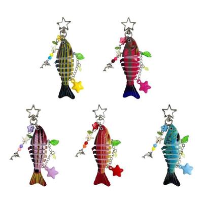 Artistic Fish And Star Phone Lanyard Vintage Resin Bead Charm Key Organiser Charm For Keys Backpacks Devices