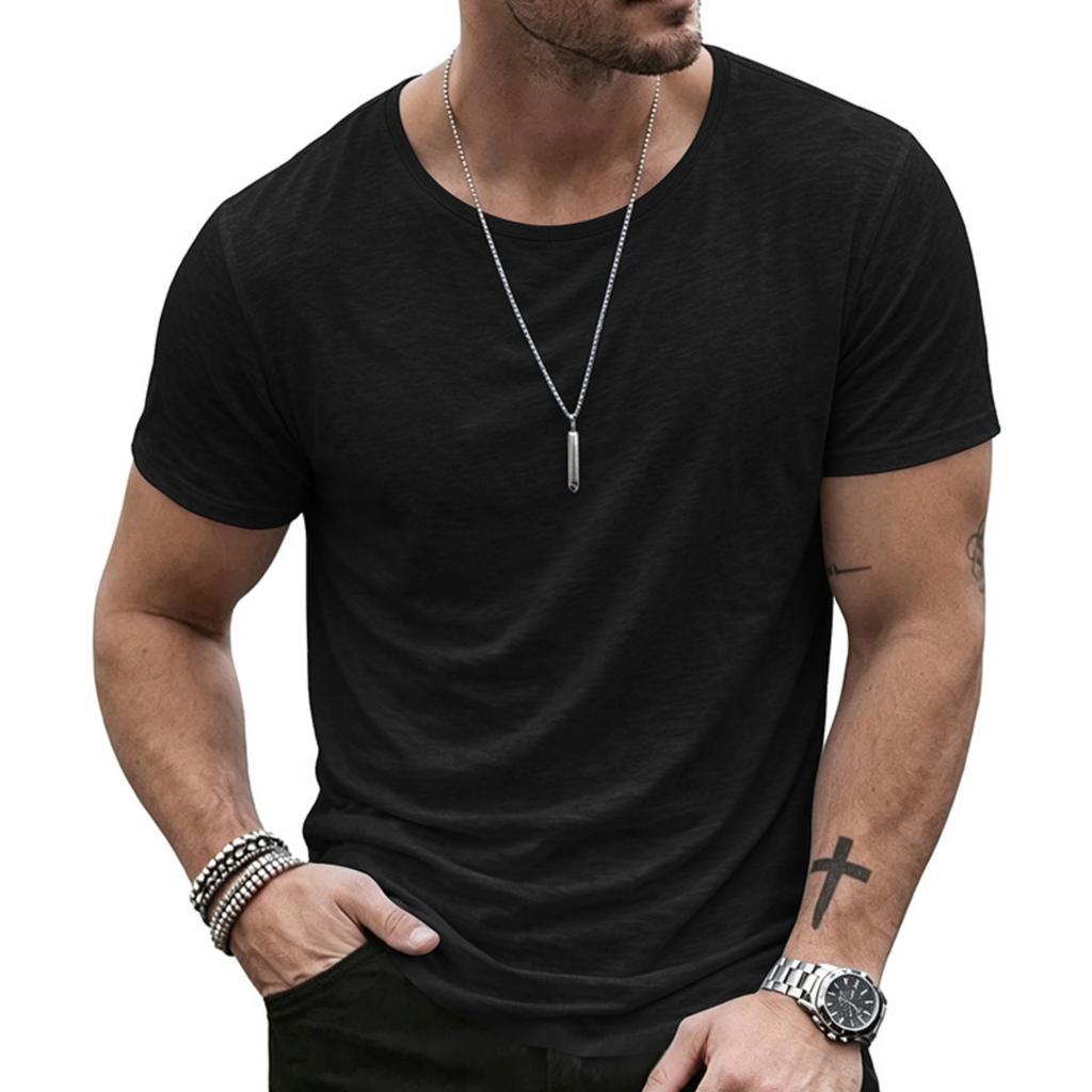 Men Short Sleeve T Shirt Crew Neck Solid Basic Tee Casual Streetwear Fit Lightweight Simple Top for Everyday Use