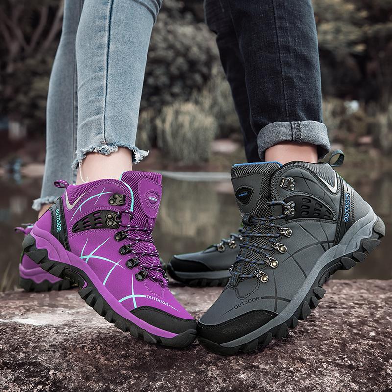 35-46 Couple Large Outdoor Mountaineering Shoes Casual Hiking Shoes with Velvet Warm High Top Cotton Shoes Snow Boots