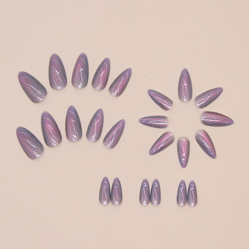 24 Stück/Box Französische Falsche Nägel Tragbare Künstliche Nägel Katzenaugen Nagelspitzen Maniküre Werkzeug Aufdrücknägel