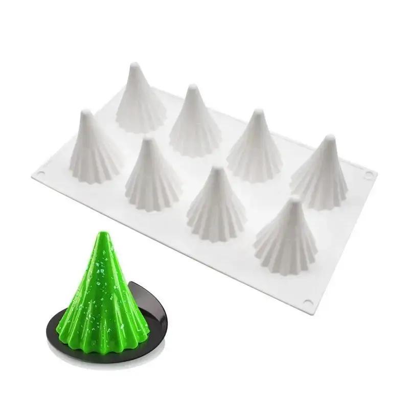 8 Christmas Tree Silicone Mold Icing Biscuit Aroma Candle Mold Stripe Tree Chocolate Mold
