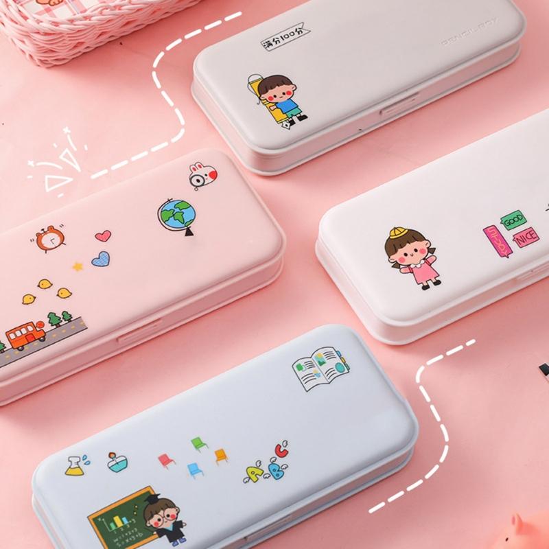 Colorful Plastic Pencil Boxes Macaron Pencil Boxes for School Crayon Marker Organizer Boxes for W/ Hinged Lids