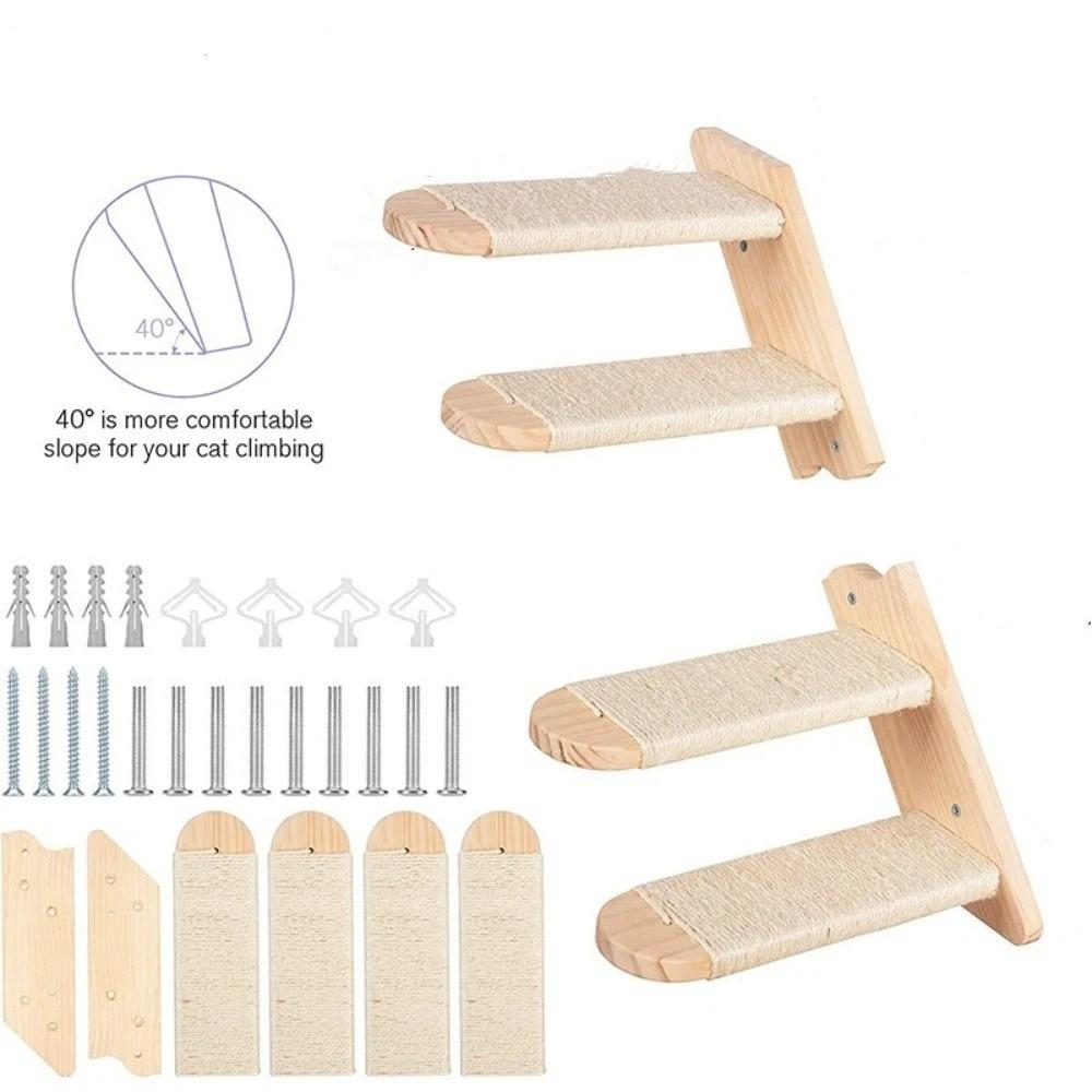 Space Saving Sisal Rope Cat Stairs Wooden Wall Mounted Cat Hammock Cat Jumping Platform  Playing