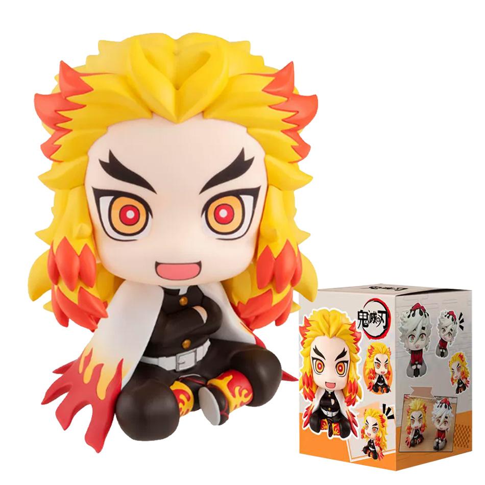 4PCS Demon Slayer Chibi Anime Figures Set Kawaii Rengoku Obanai Sanemi Douma Mini PVC Sitting Statues Collectible Toys