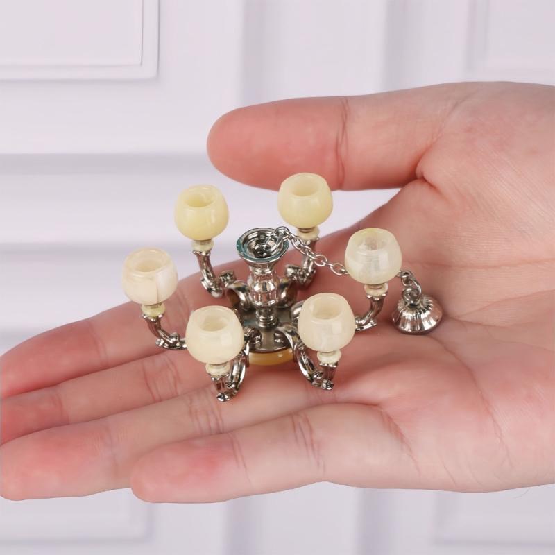 1/12 Miniature Chandelier Lamp Model Figurine Furniture For Doll House Living Room Decoration With Realistic Design
