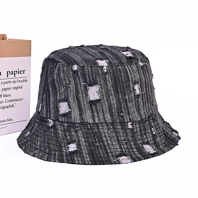

Spring and Autumn hole denim bucket hat casual hat children versatile bucket hat double-sided sunshade basin hat One Size