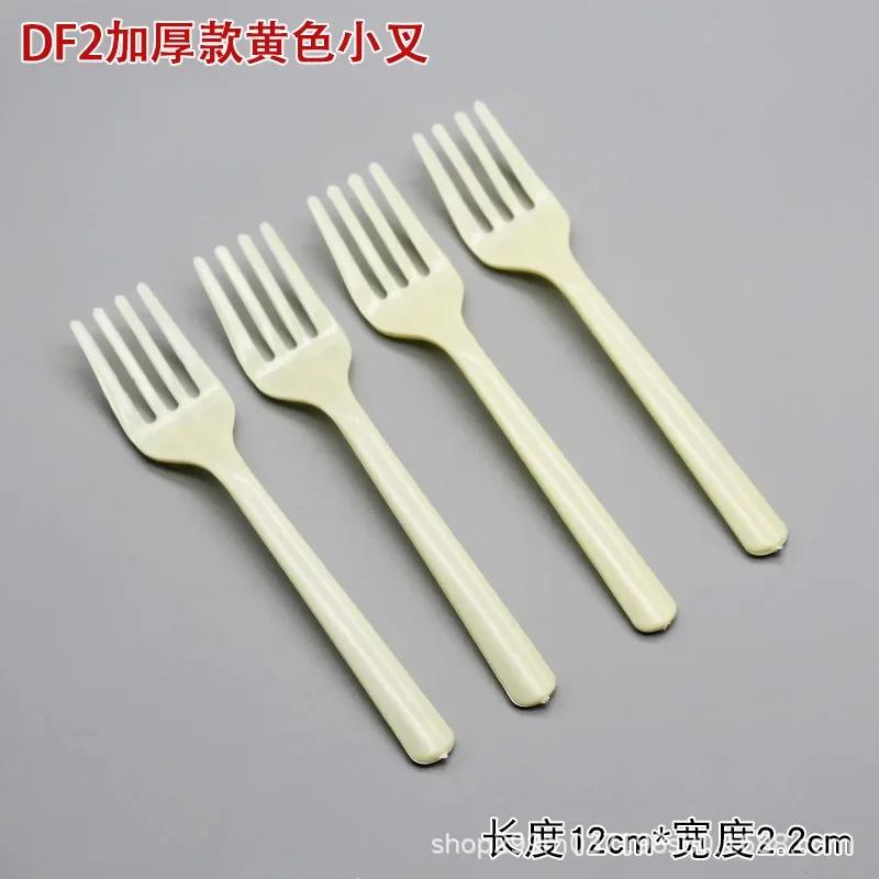 

100Pcs/pack Clear Transparent Disposable Forks For Party BBQ Sticks Picks Skewer Set Home Dining Plastic Food Cake Fruit Fork бежевий