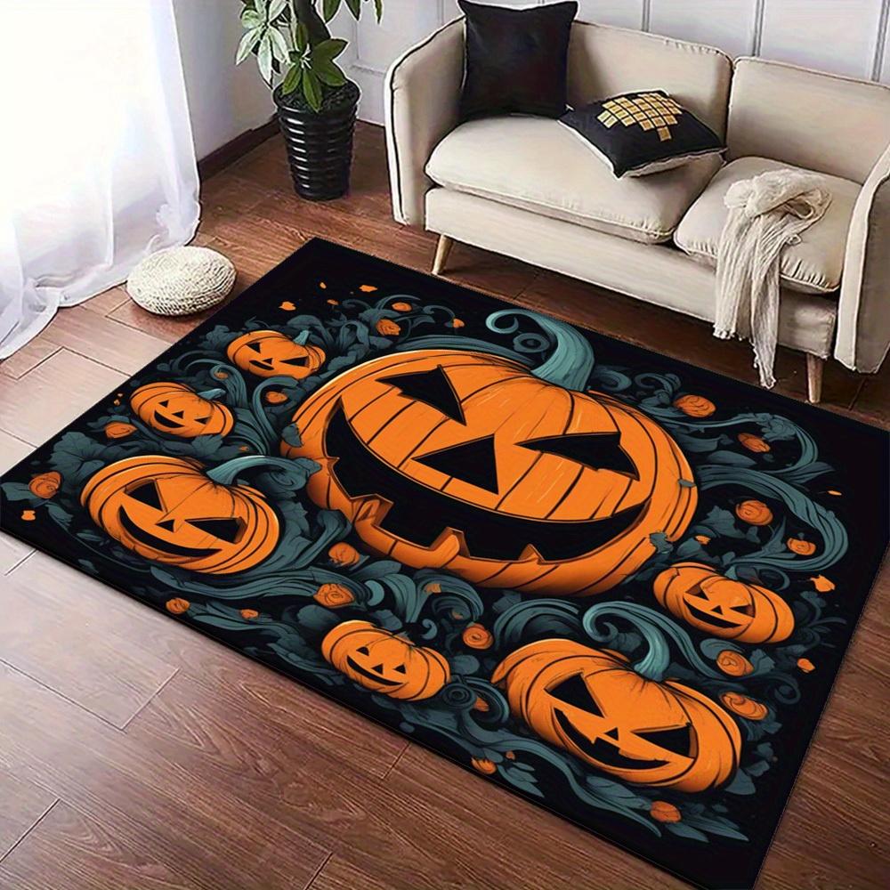Halloween Pumpkin Printed Area Rug - Crystal Velvet Anti-Skid Rug, Easy Clean Durable Floor Mat for Living Room & Bedroo