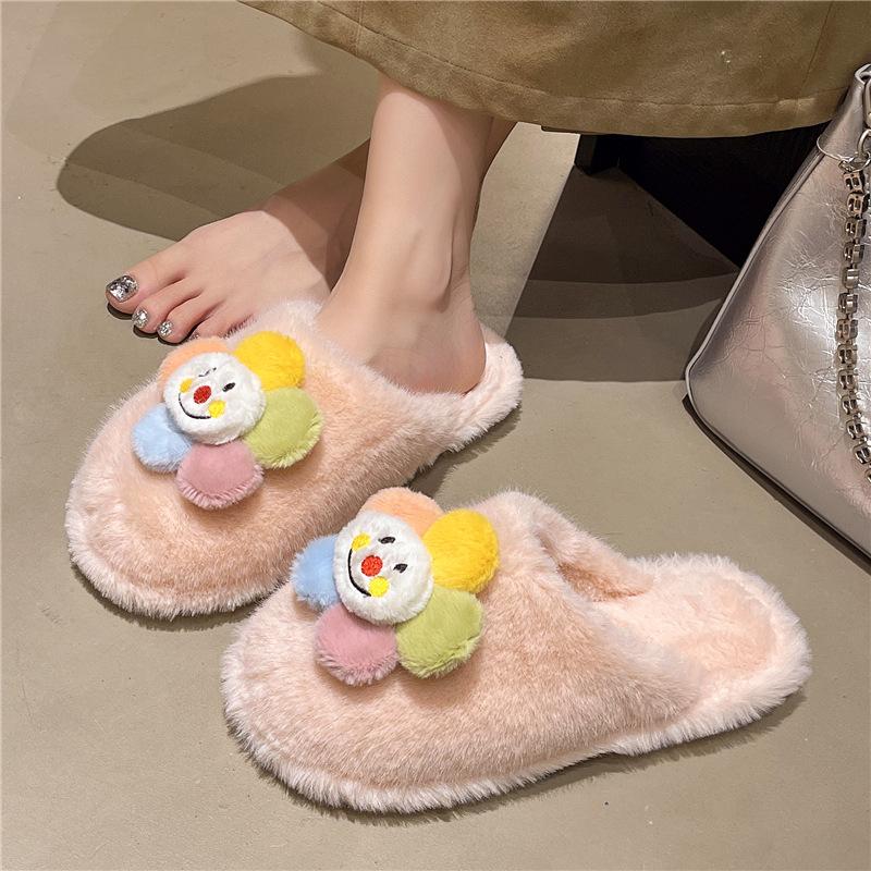 2025 New Autumn Thick-soled Cotton Slippers Two-color Bottom Girls Fluffy Slippers Fashion Versatile Home Cotton Slippers Women