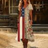 Damen Maxikleid mit V-Ausschnitt und kurzen Ärmeln mit 1776 Amerika-Print, Farbverlauf-Saum und Blumengrafik, Lässig, Lockerer Schnitt