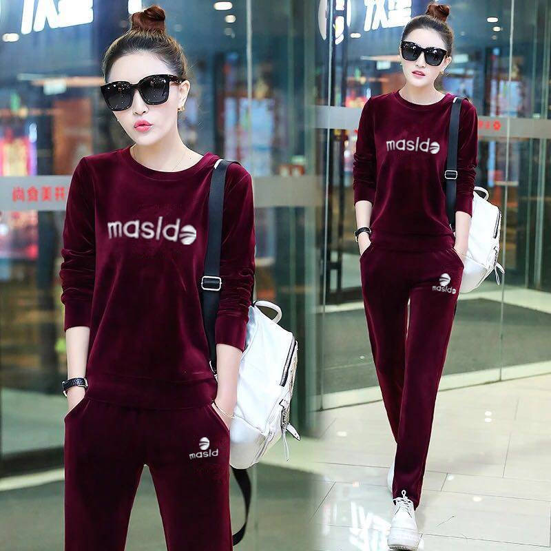Velvet Sportswear for Women, Round-neck Velvet Casual Suit for Women, Running and Yoga Wear