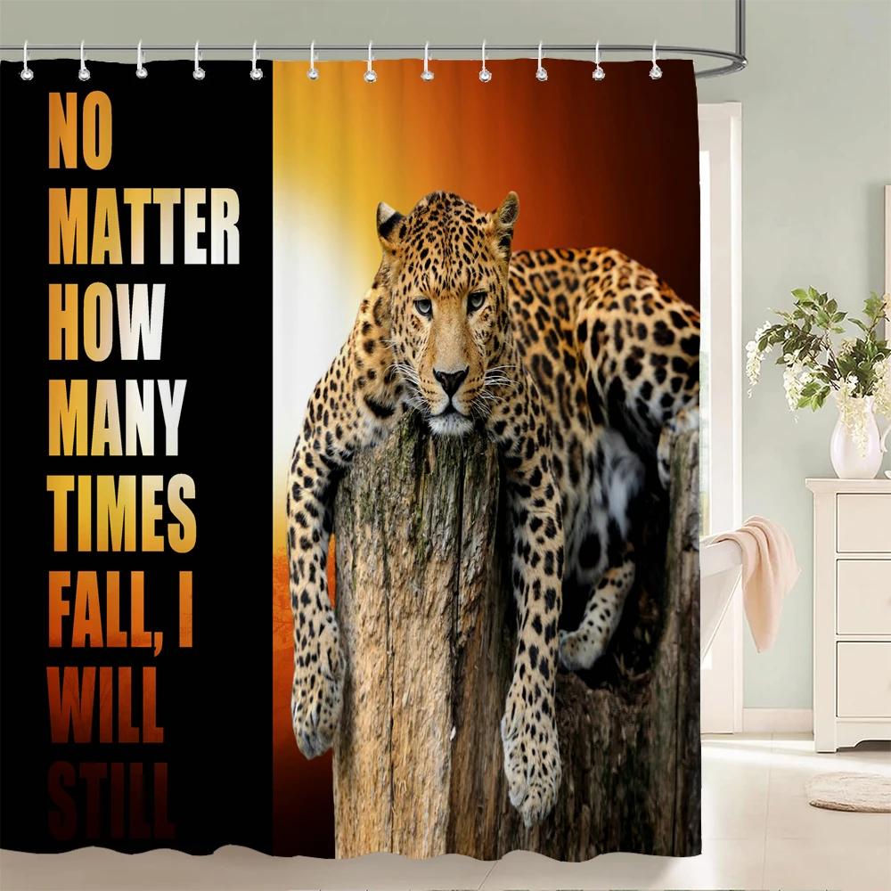 Black Animal Printed Shower Curtain Lion Tiger Creative Bathroom Curtain Decor Polyester Fabric Bathtub Curtain With Hooks
