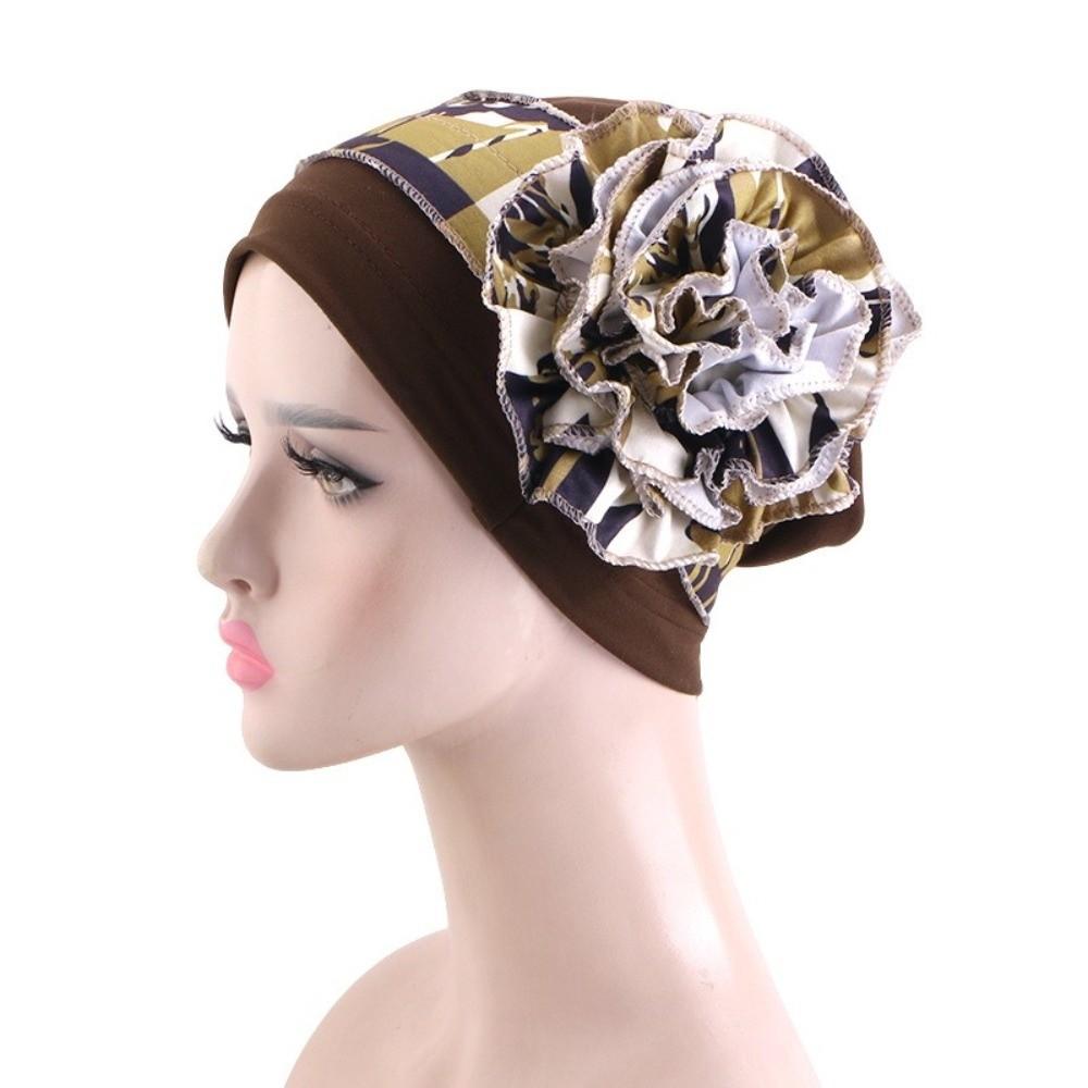 

Postpartum Headscarf Big Flower African Turban Breathable Comfortable Muslim Hijab Caps Print Bonnet Beanies For Women кавовий