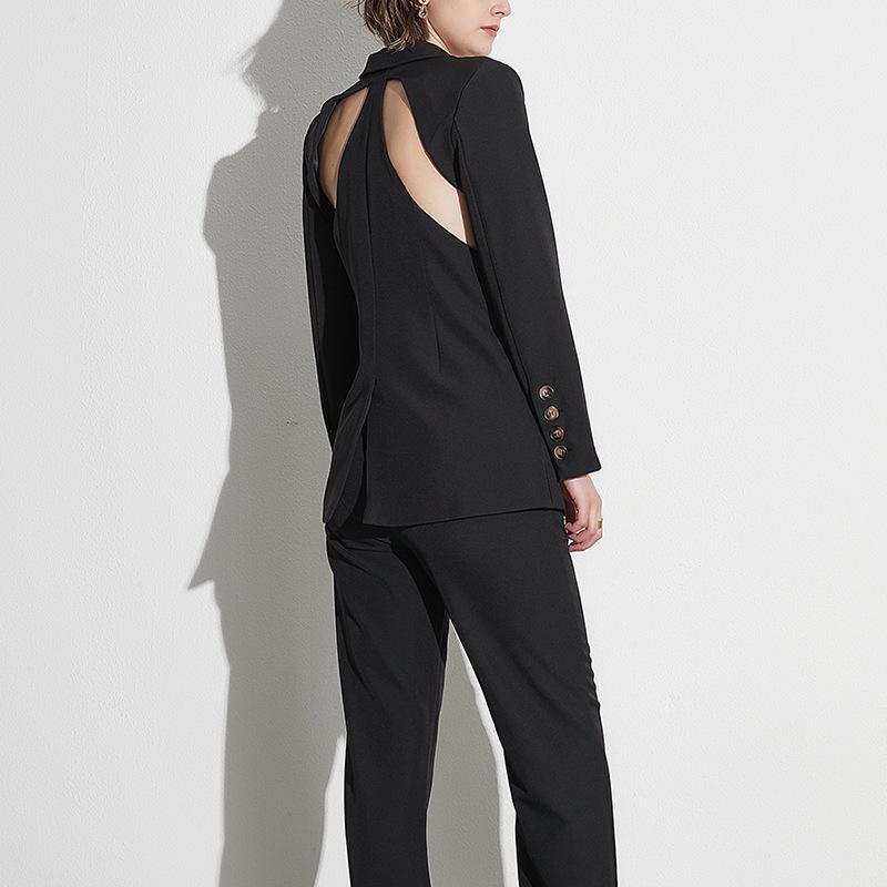 2025 Spring Women's Elegant Hollow Waist Suit: Jacket & High-Waisted Trousers