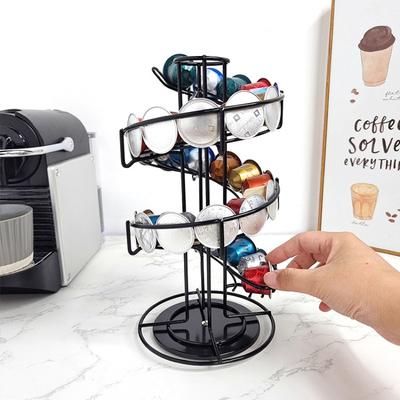 Nespresso Coffee Pod Holder, Coffee Pod Carousel Storage Organizer Stand (Capacity of 30 K Cup Pods) Wrought Iron Display Rack