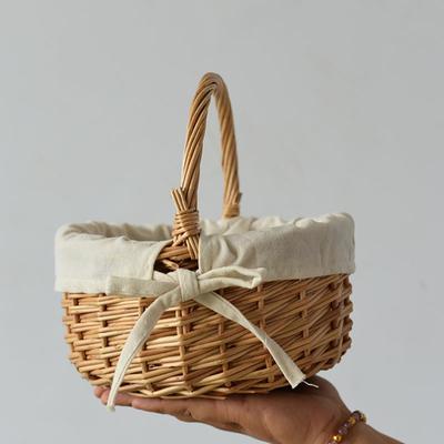Natural Wicker Flower Basket Handmade Willow Basket with Handle Compact Portable Multifunctional Easter Fruit Flower Basket