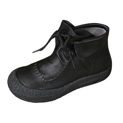 Women's Lace Up Leather Ankle Boots Round Toe Platform Flat Bottom Outdoor Wear Fashionable Casual Ankle Boot Heels for Women