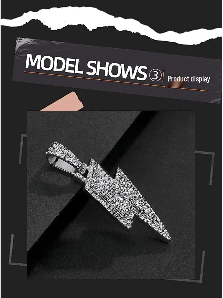 Trendy Silver Hip-Hop Lightning Pendant Necklace with Zircon for Men and Women