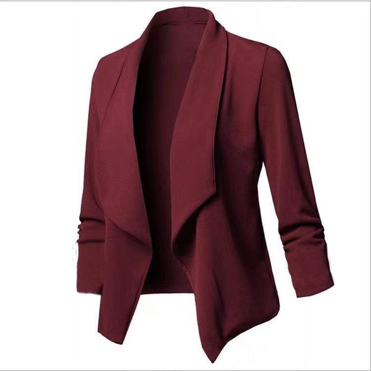 Damen Slim Fit Langarm Unifarben Blazer Vielseitige Stretchmanschette Revers Jacke für Bürokleidung, Eleganter Karriere Open Front Mantel für Pendler