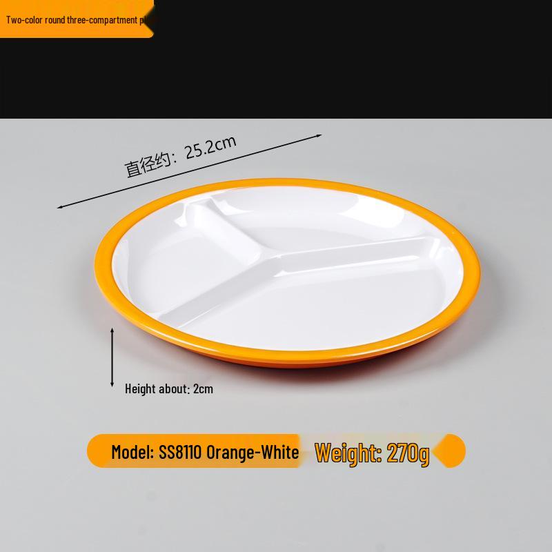 Two-Color Melamine Six-Grid Fast Food Serving Plate - School Cafeteria Rectangular Divider Plate
