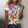 Round-neck Women's T-shirt, 3d Color Printed Short-sleeved Sweatshirt, Love Pattern Clothing