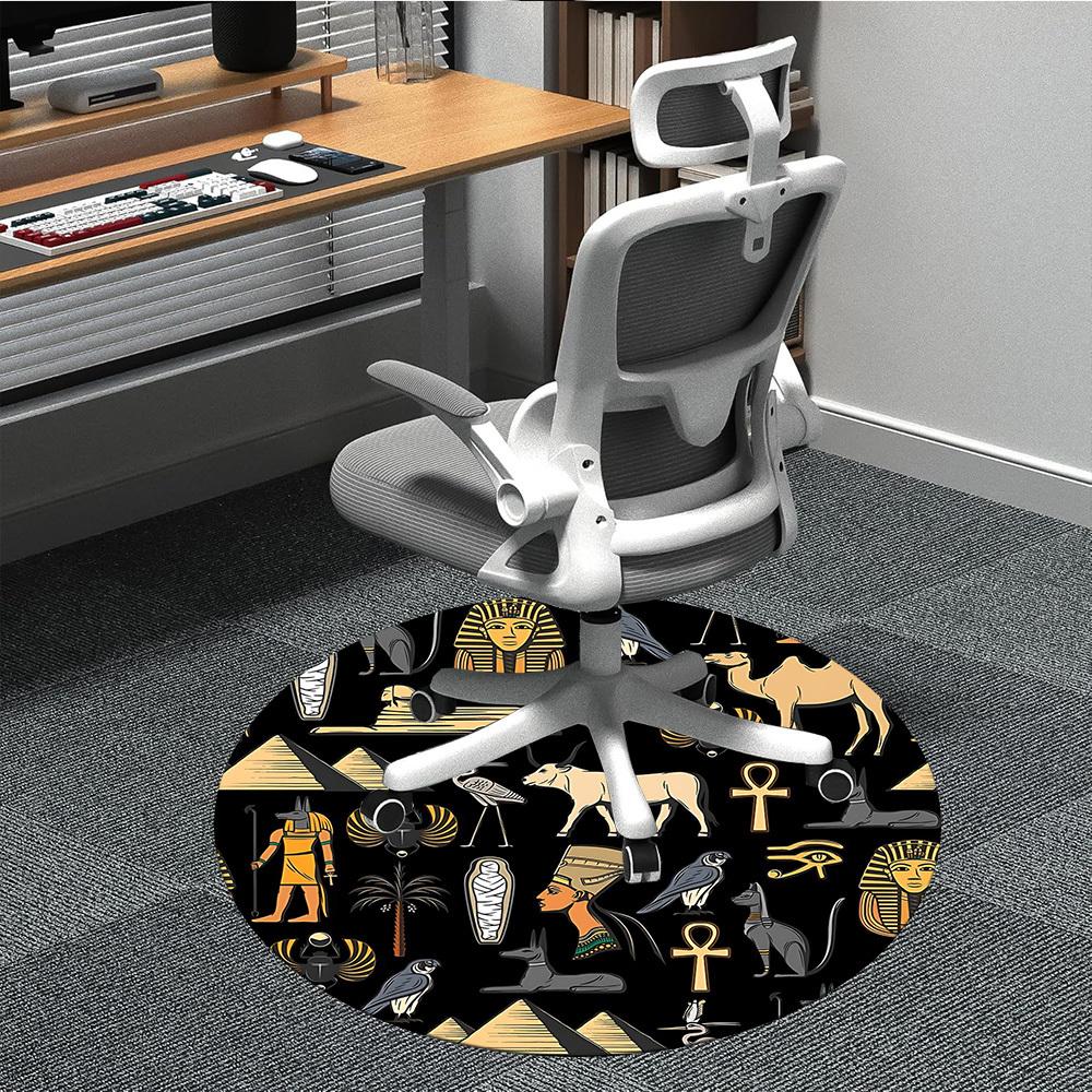 1pc Egyptian Symbols Office Round Area Rug, Under Office Chairs Bedroom Living Room Home Decor, Room Deco
