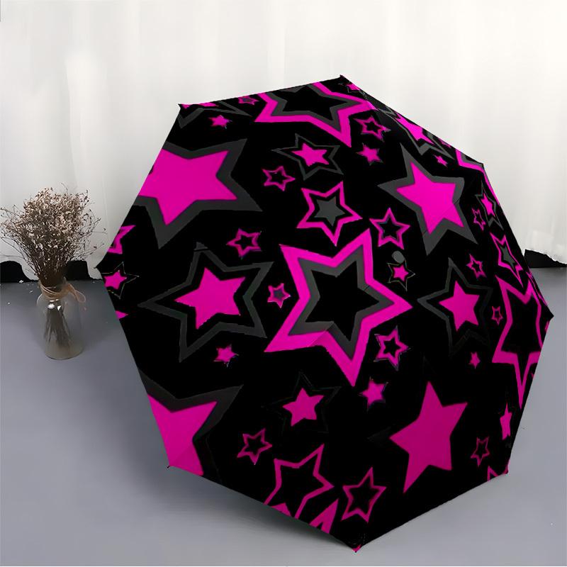 1pc Neon Star Print Automatic Folding Umbrella, Portable & Foldable Design with 8 Ribs, Casual Outdoor Accessory yy250729047