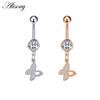 Alisouy 1pc Zircon Sexy Long Belly Ring Star Sun Moon Heart Navel Piercing Surgical Steel Women Belly Button Ring Navel Jewelry